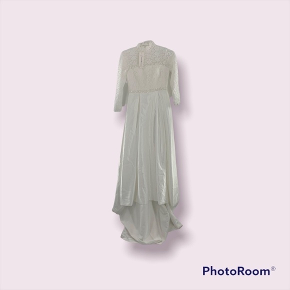 MISS.VEIL LACE HIGH NECK HIGH LOW WEDDING DRESS NEW WITH TAGS - Picture 3 of 14